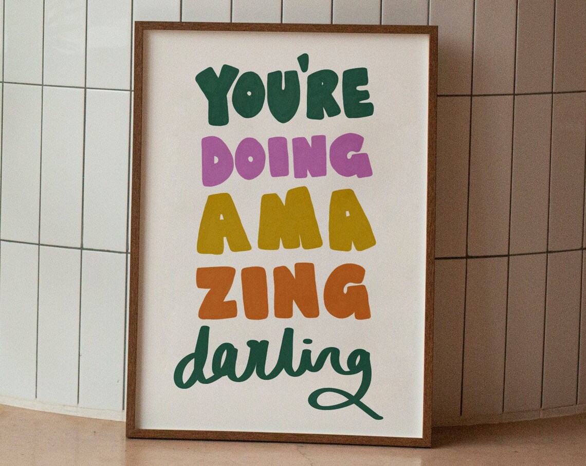 Youre Doing Amazing Typography Print Boho Home Decor Positive Quote Cool Posters Dorm Room Essentials