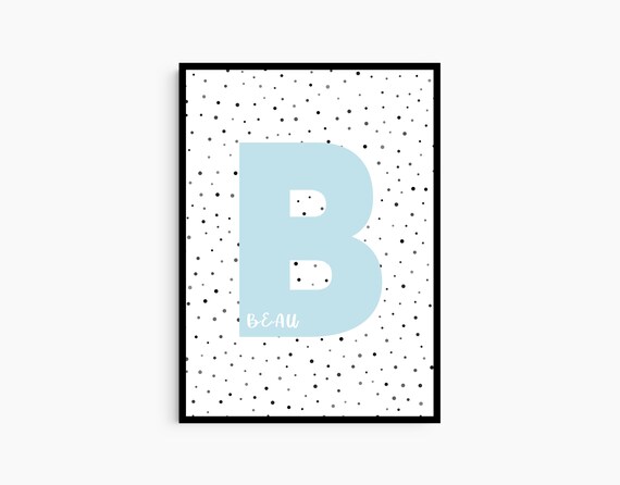 Letter B Initial Beau Dalmatian Spots Kids Nursery Blue Art Poster