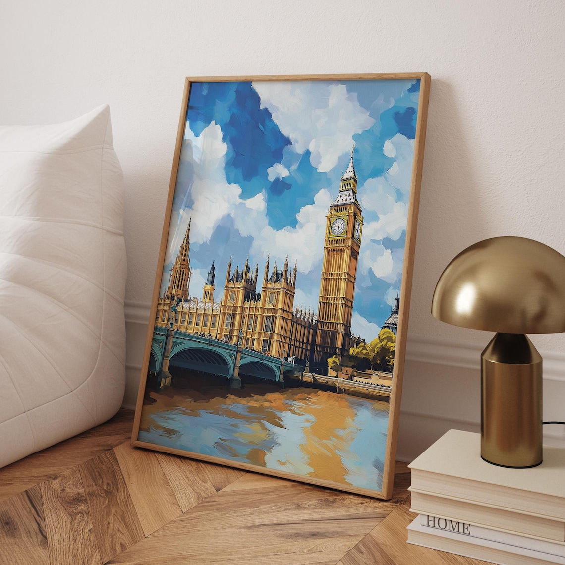 Big Ben Thames River Reflection Gouache Painting London Poster