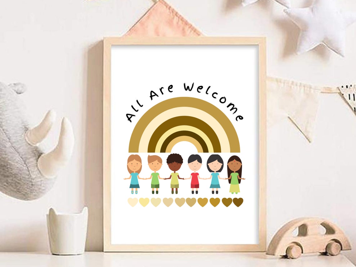 All Are Welcome Rainbow Kids Inclusion Diversity Classroom Poster - Image 3