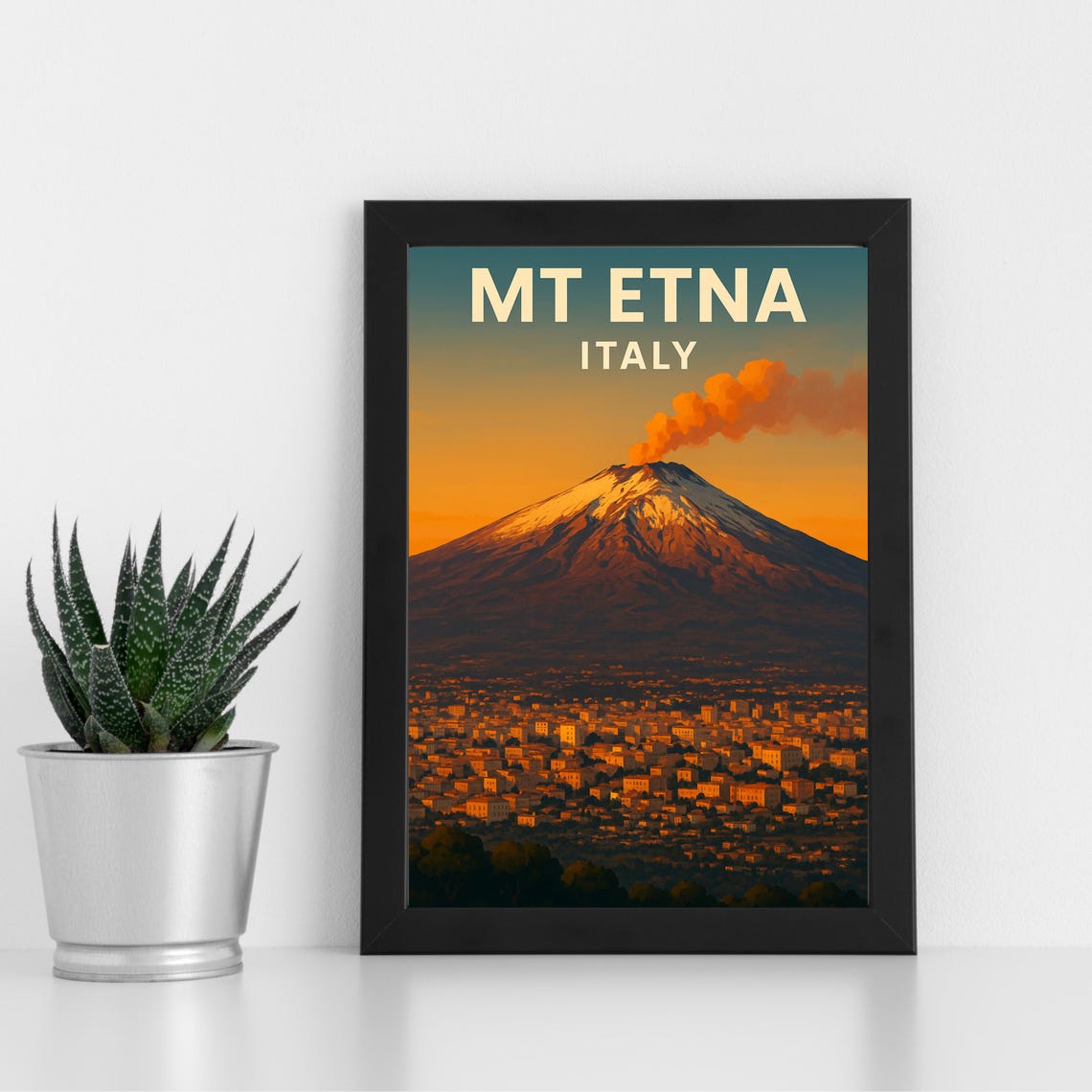 Mount Etna Sicily Italy Volcano Eruption Vintage Travel Poster