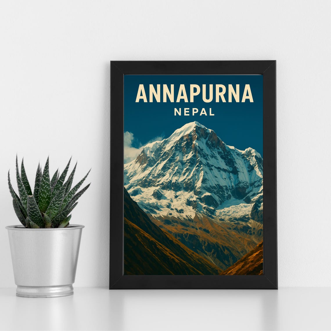 Annapurna Nepal Retro Travel Poster Snowy Peak Illustration Art