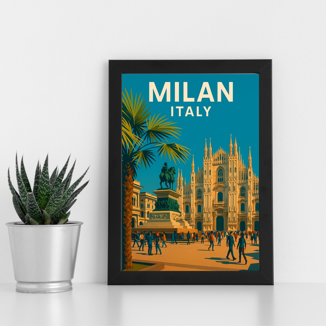 Milan Italy Retro Duomo Cathedral Piazza Vintage Travel Poster