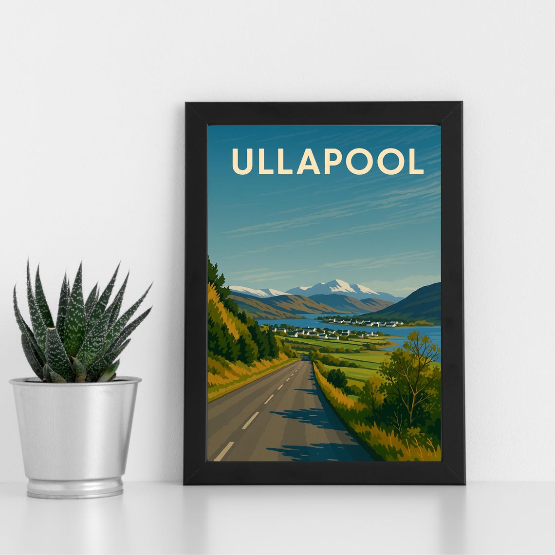Ullapool Scottish Highlands Retro Village Road Landscape Poster Art