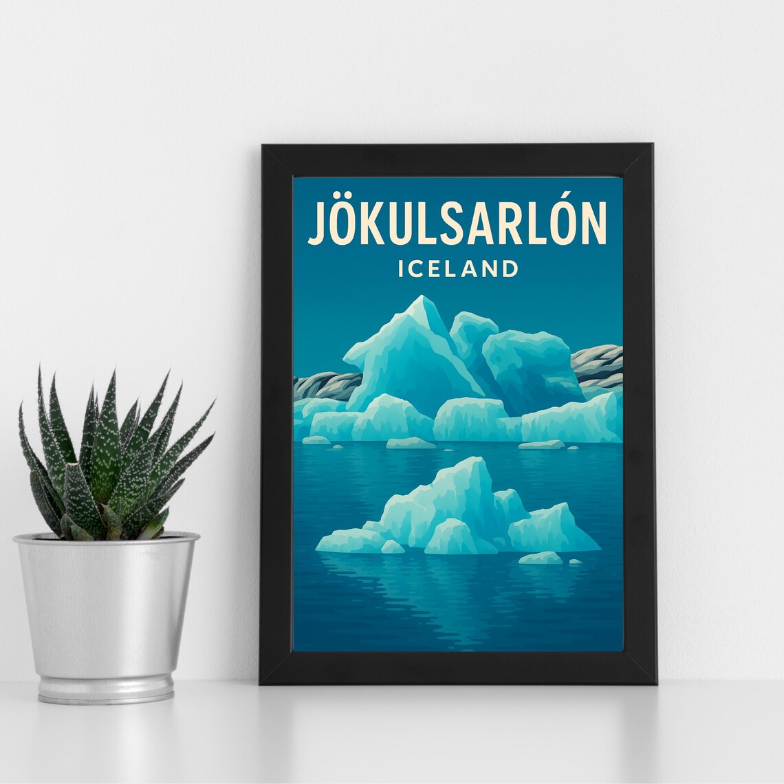 Jökulsárlón Iceland Glacier Lagoon Icebergs Retro Travel Poster