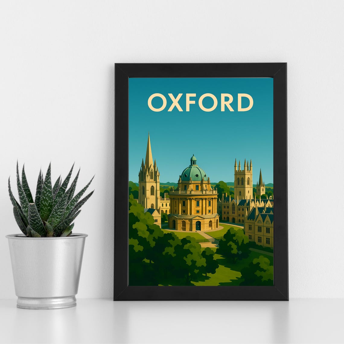 Oxford England Vintage Travel Poster Radcliffe Camera Spires Skyline