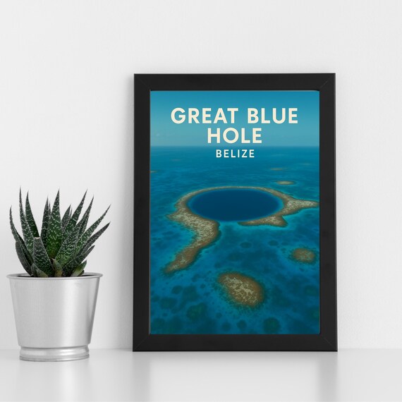 Great Blue Hole Print Artwork L Belize Central America Custom Poster Postcard Framed Greeting Card Portrait