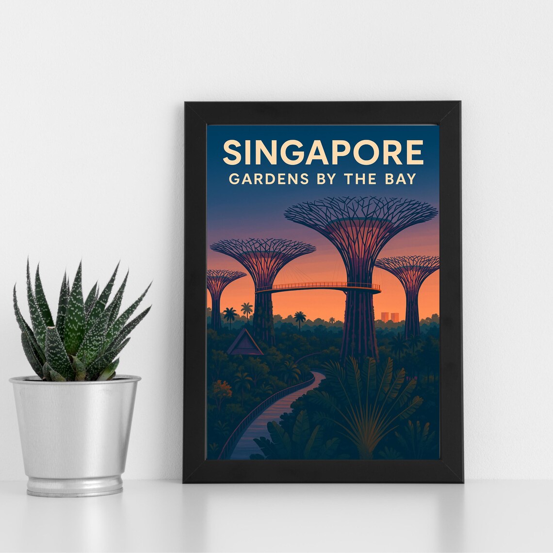 Singapore Gardens by the Bay Supertree Grove Sunset Scene Poster