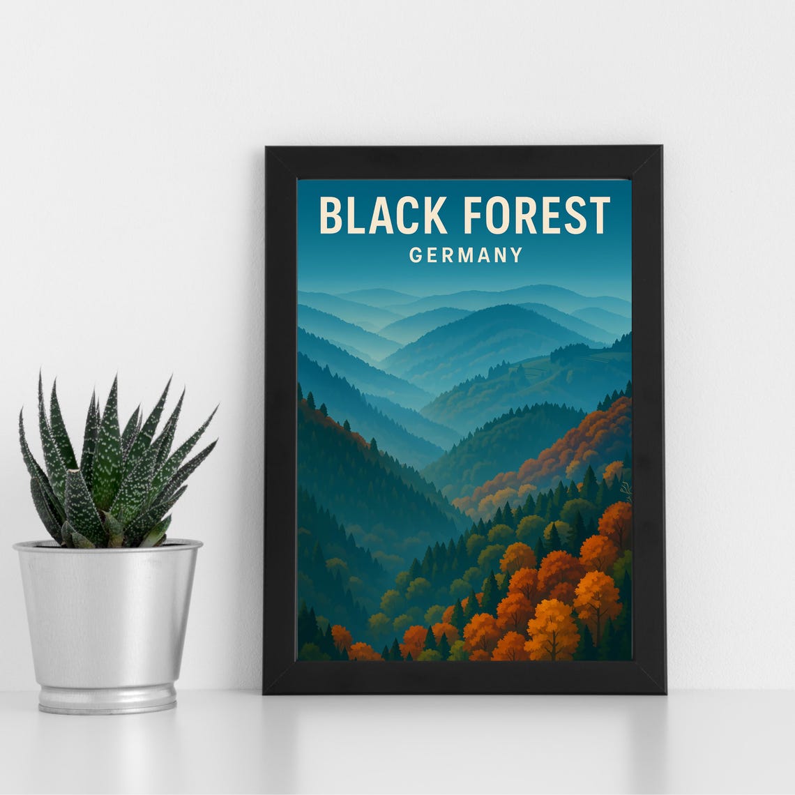 Black Forest Germany Misty Mountain Ridges Retro Travel Poster