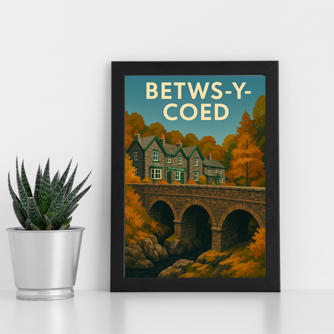 Betws y Coed Wales Stone Bridge Autumn Vintage Travel Poster