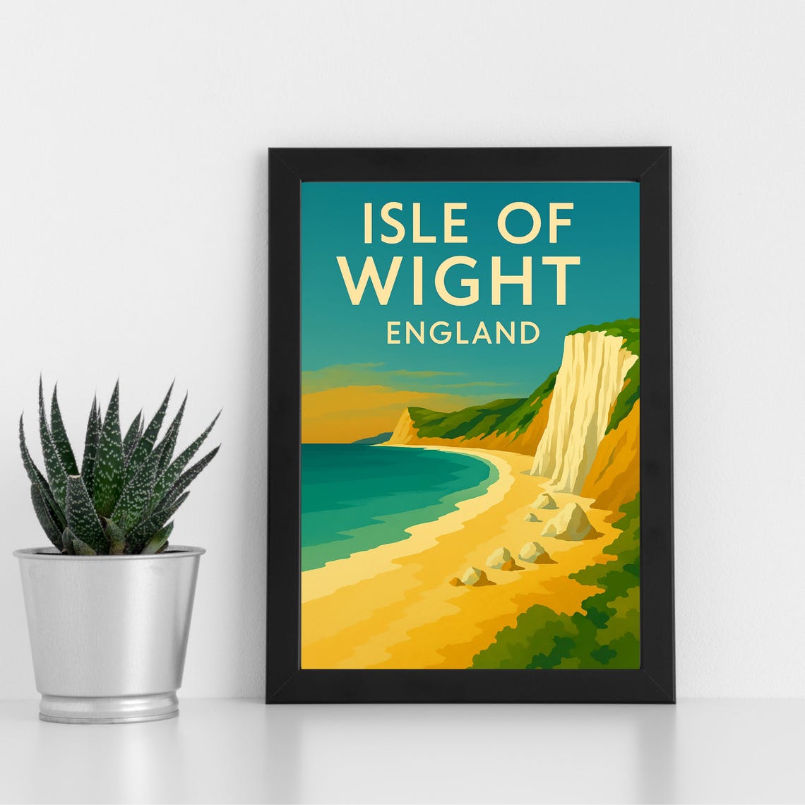Isle Of Wight England Golden Coastal Cliffs Vintage Travel Poster