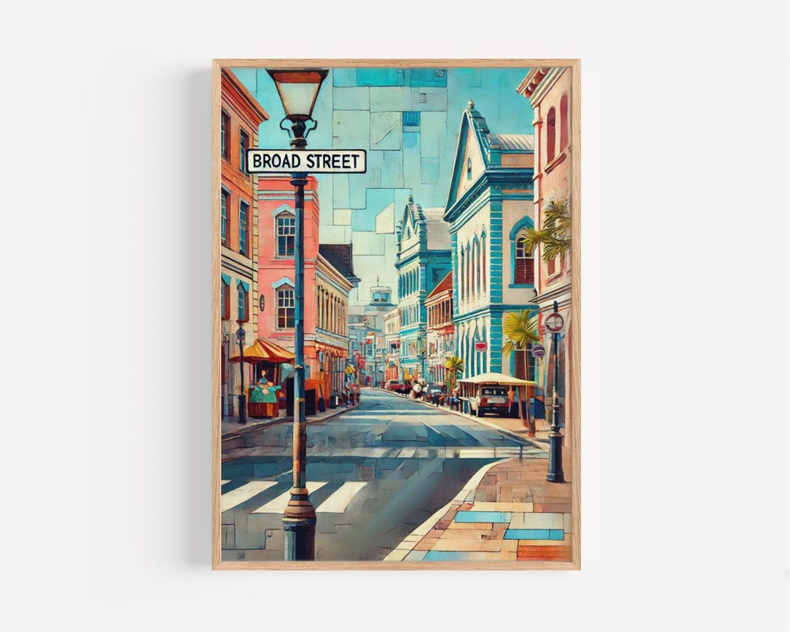 Broad Street Barbados Colorful Tropical Caribbean Cityscape Poster