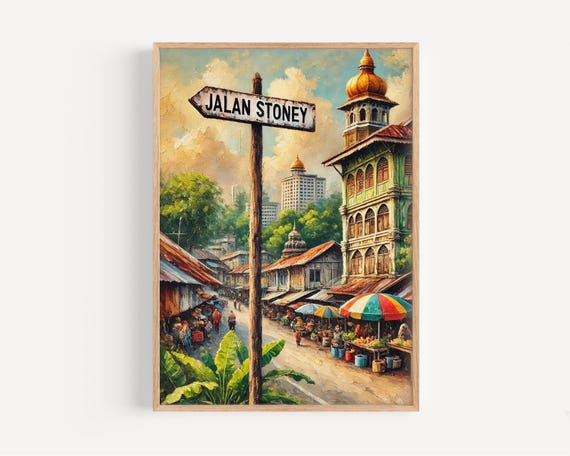 Brunei Travel Poster Jalan Stoney Street Sign Art