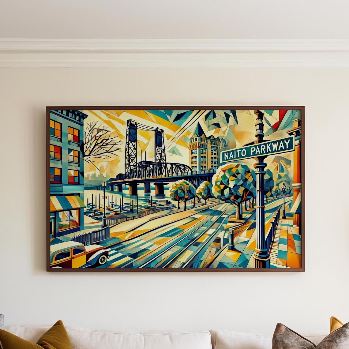Naito Parkway Portland Oregon Cubist Bridge Cityscape Poster
