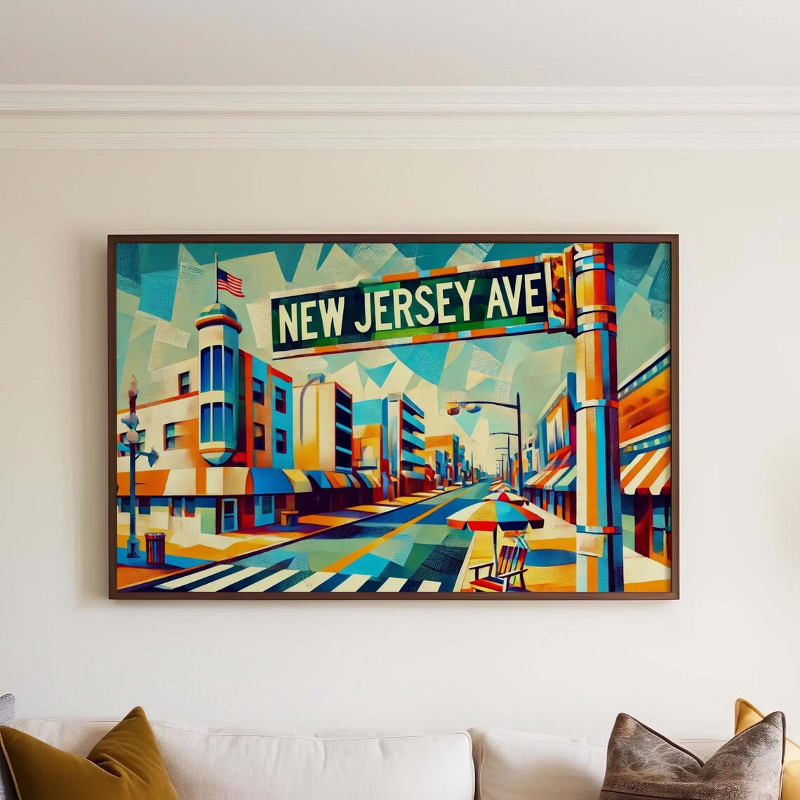 New Jersey Avenue Wildwood Cubist Beach Town Street Scene Poster