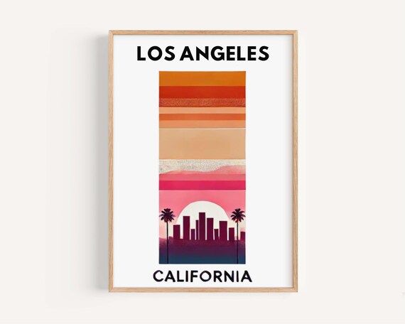 Los Angeles California Retro Sunset Skyline Palm Trees Poster