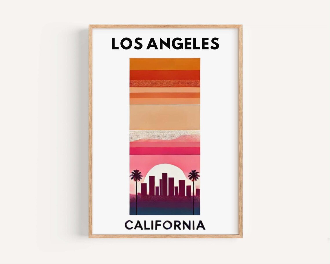 Los Angeles California Retro Sunset Skyline Palm Trees Poster