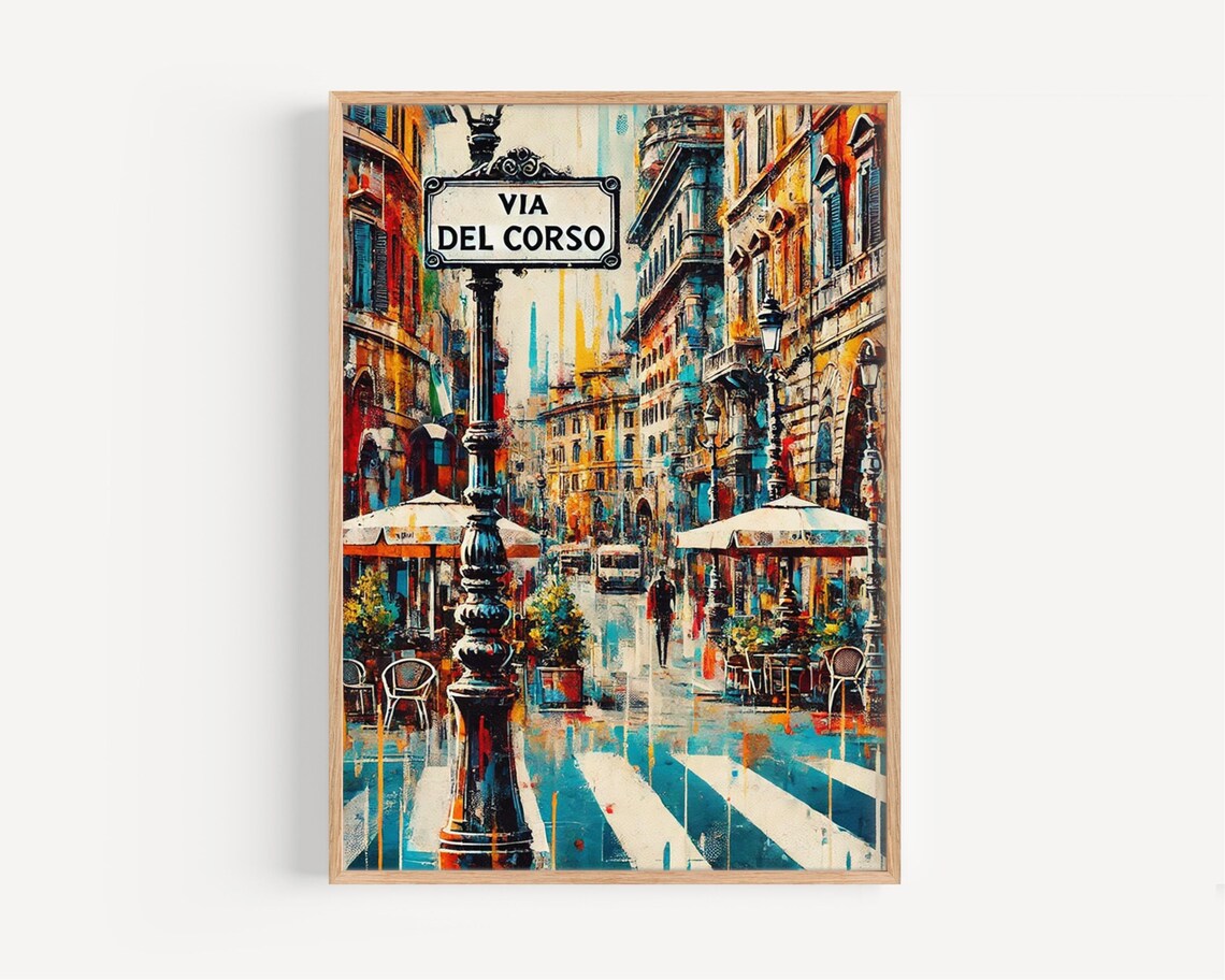 Rome Via Del Corso Street Sign Painted Italy Cityscape Poster