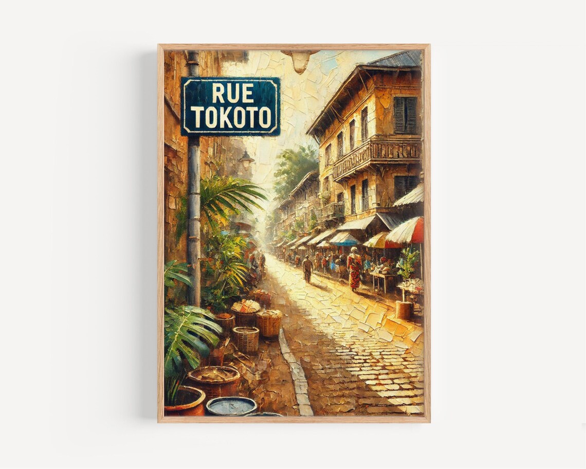 Douala Street Scene, Rue Tokoto Cameroon Travel Poster