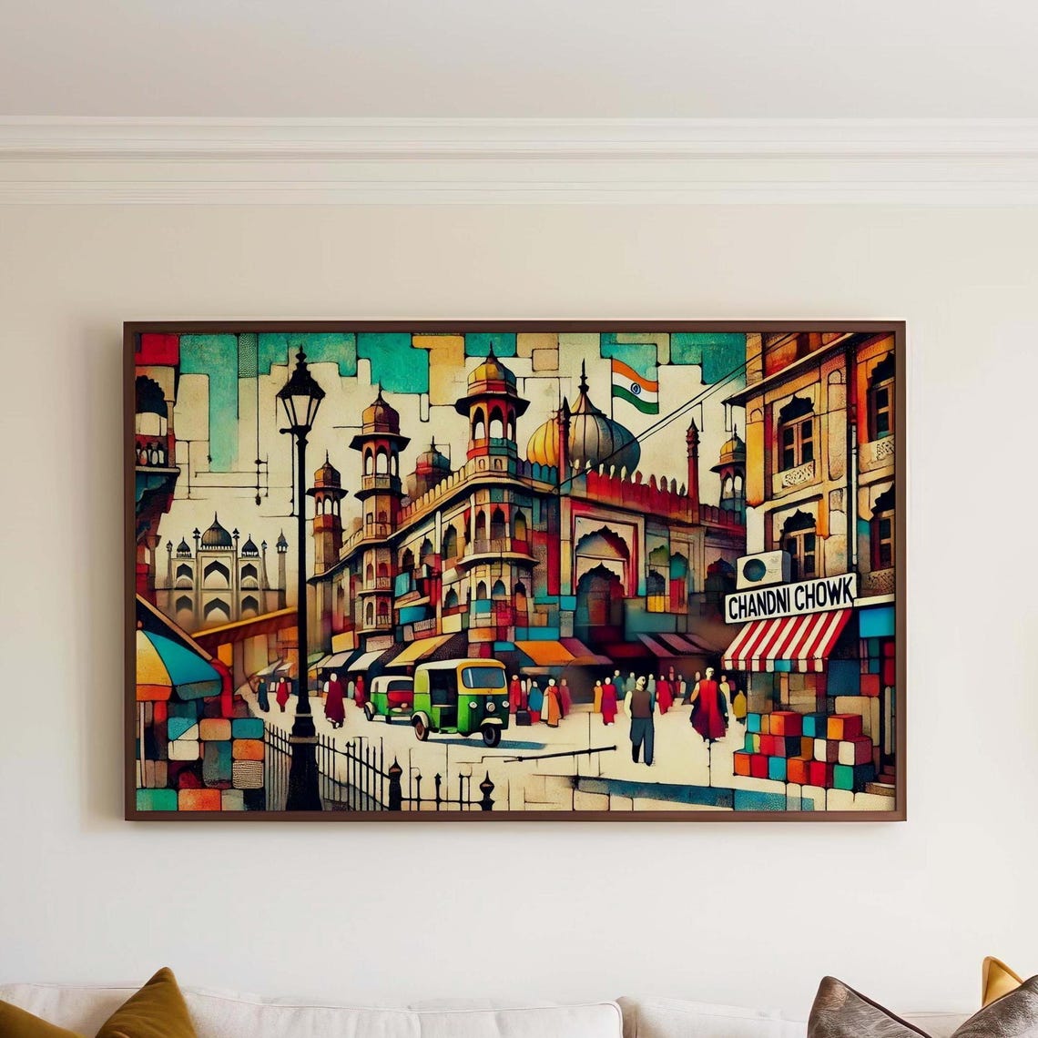Chandni Chowk Delhi Bazaar Mosaic Streetscape Artwork Poster