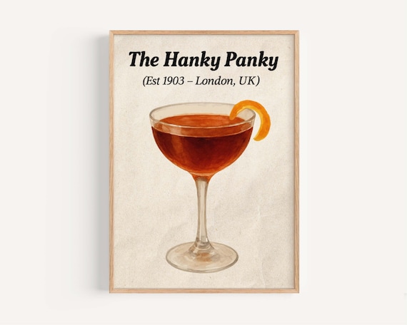 The Hanky Panky Vintage Amber Cocktail Coupe Watercolor Bar Poster