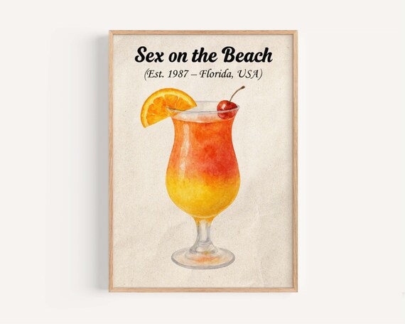 Sex On The Beach Florida Cocktail Vintage Watercolor Bar Poster