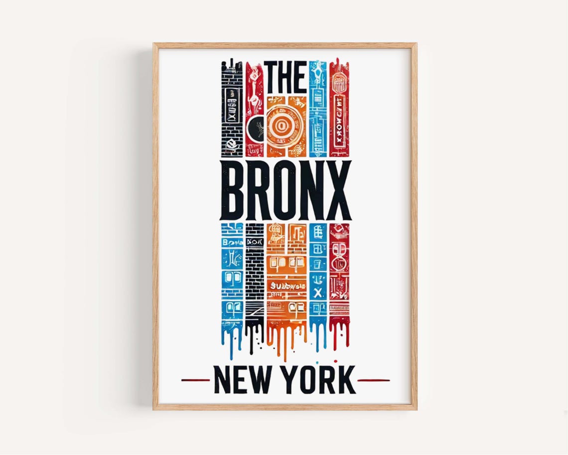 The Bronx New York Graffiti Buildings Drip Paint Typography Poster