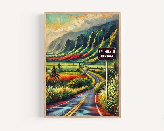 Kaumualii Highway Kauai Hawaii Travel Poster Na Pali Coast Mountain Road Art
