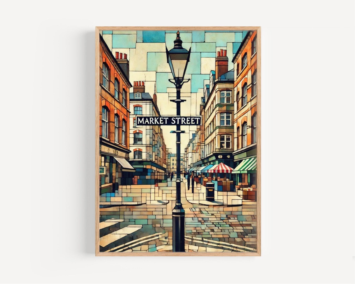 Manchester Market Street Mosaic Lamppost City Art Poster Gift