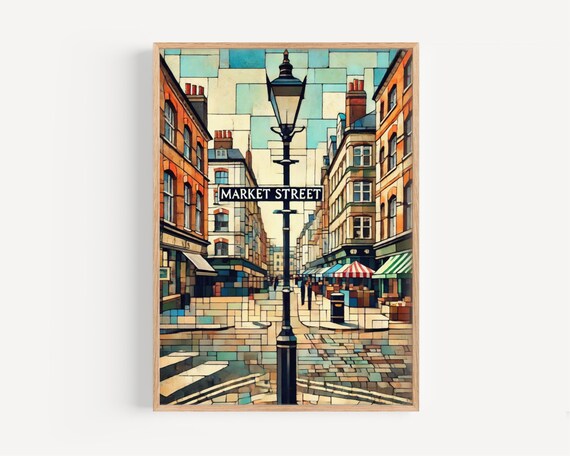 Manchester Market Street Mosaic Lamppost City Art Poster Gift