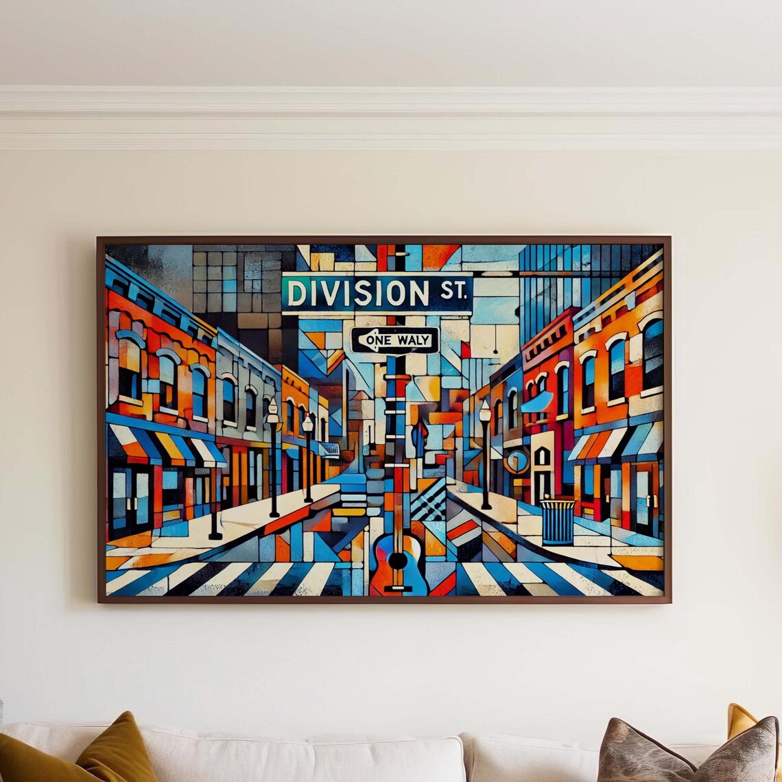 Division Street Nashville Music City Guitar Cubist Travel Poster