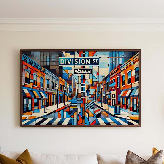 Division Street Nashville Music City Guitar Cubist Travel Poster