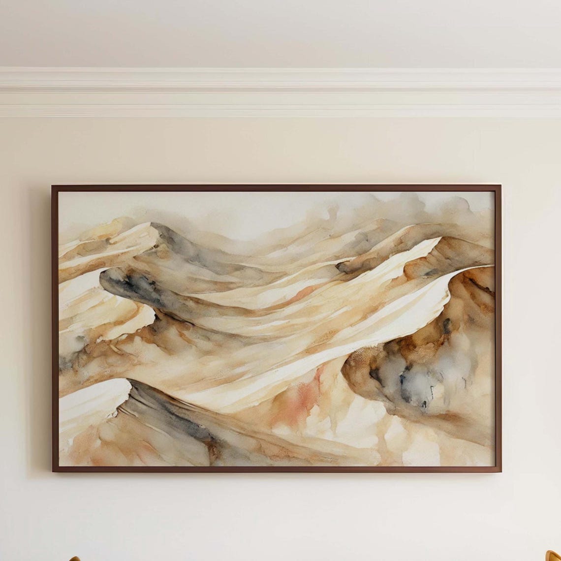 Rugged Desert Dune Crests Watercolor Painting Dramatic Poster