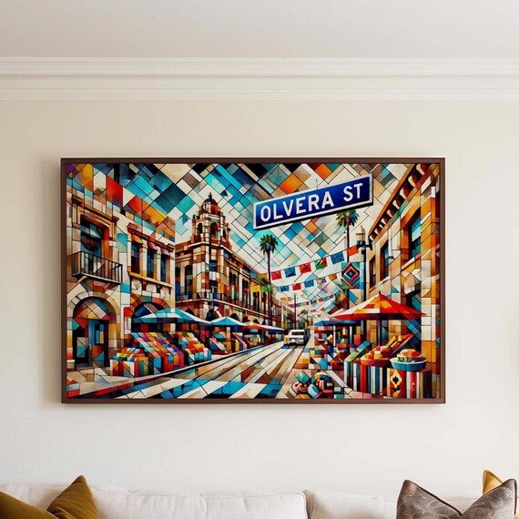 Olvera St Los Angeles Mosaic Cubist Street Scene Colorful Poster