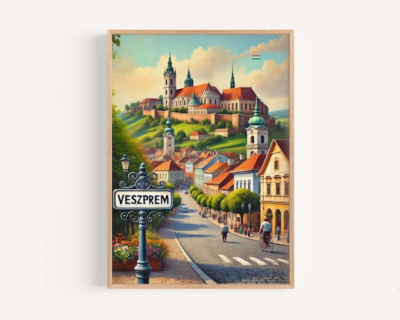 Veszprem Hungary Castle Hill Cobblestone Street Travel Poster
