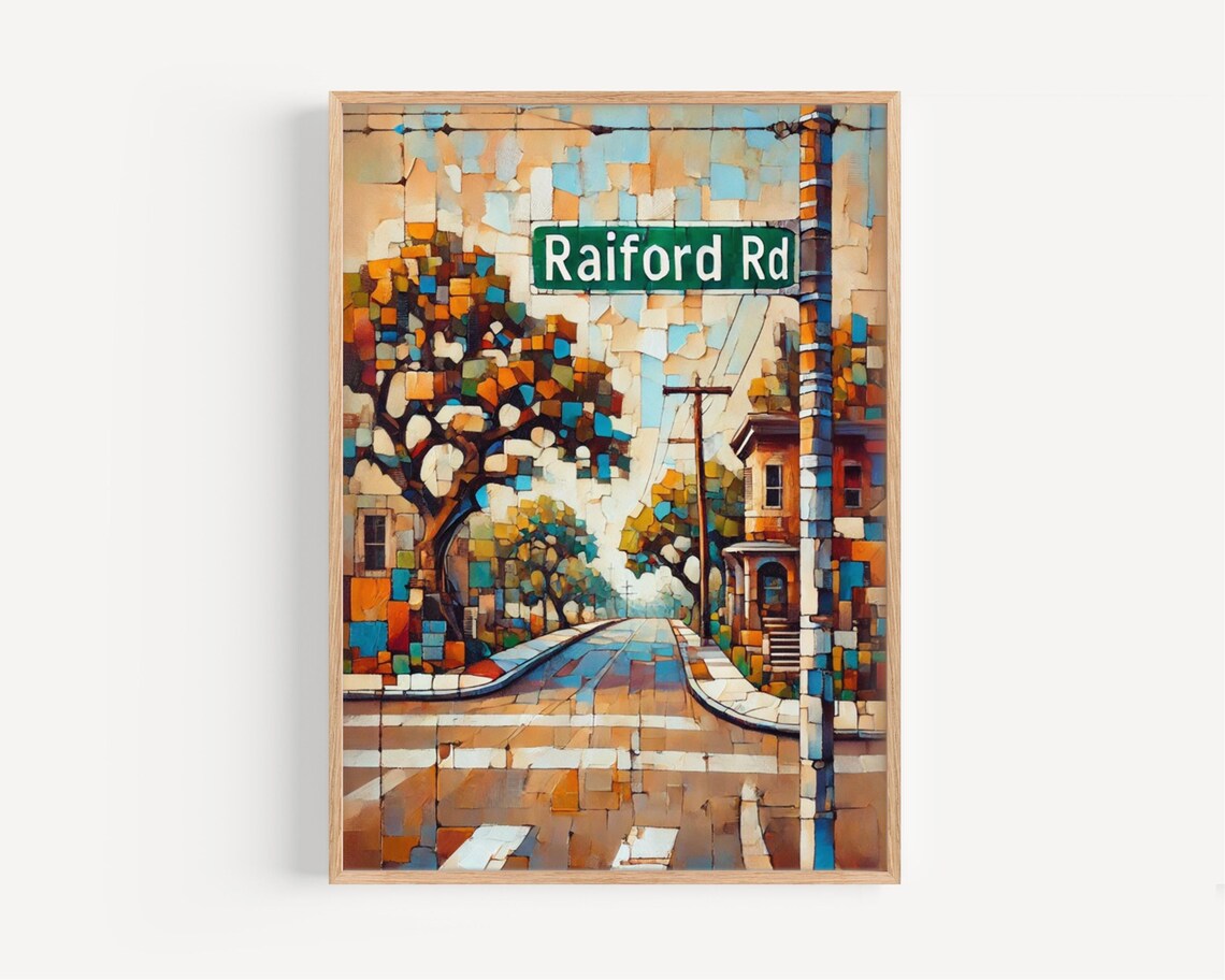 Raiford Road Austin Mosaic Style Street Corner City Art Poster