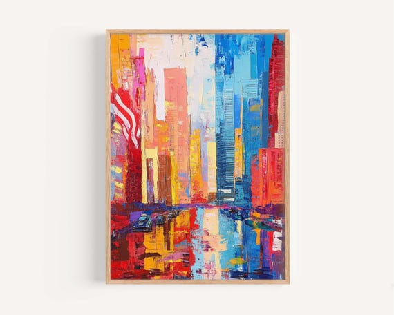 Abstract Cityscape Art Print Colorful Usa Skyline Wall Decor