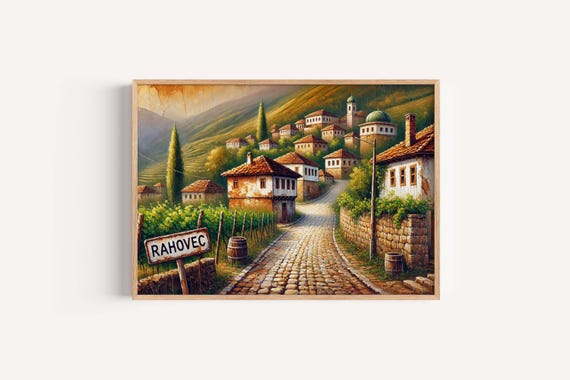 Rahovec Art Travel Print Kosovo City Wall Poster European Artwork Housewarming Gift Map Illustration Decor