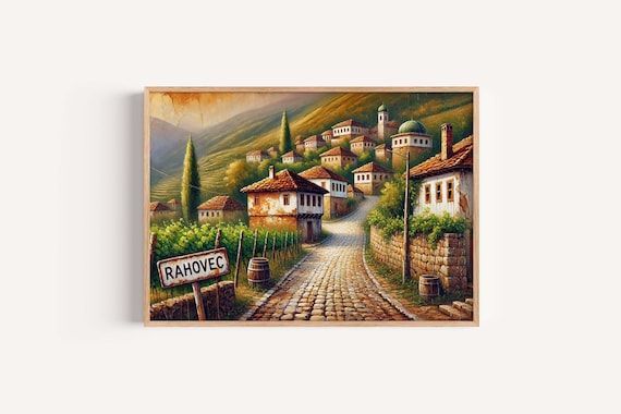Rahovec Village Vineyard Road Painting Kosovo Rustic Landscape Art Poster