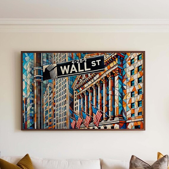Wall Street Cubist Mosaic Stock Exchange Flags Financial Poster