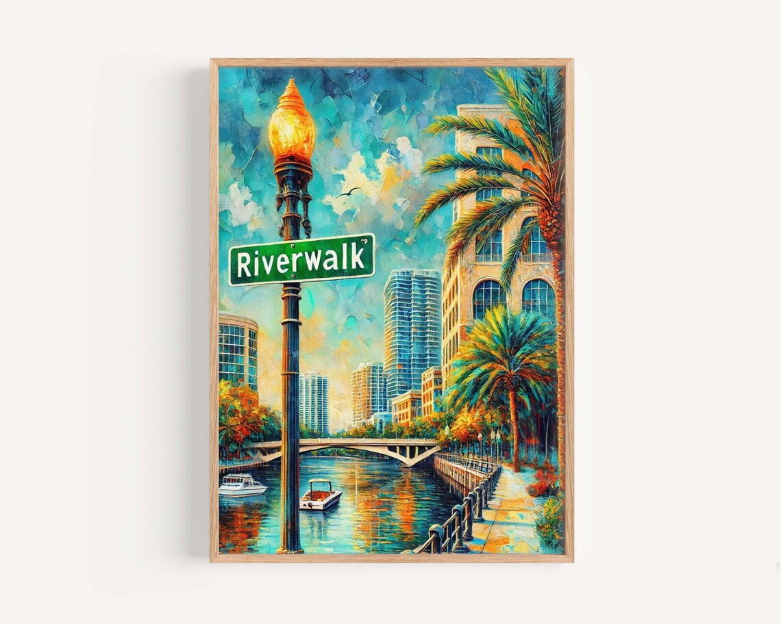 Riverwalk Fort Lauderdale Florida Painterly Canal Travel Poster