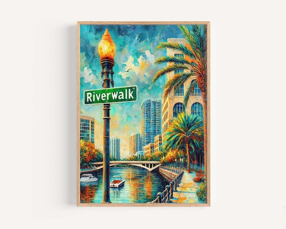 Riverwalk Fort Lauderdale Florida Painterly Canal Travel Poster