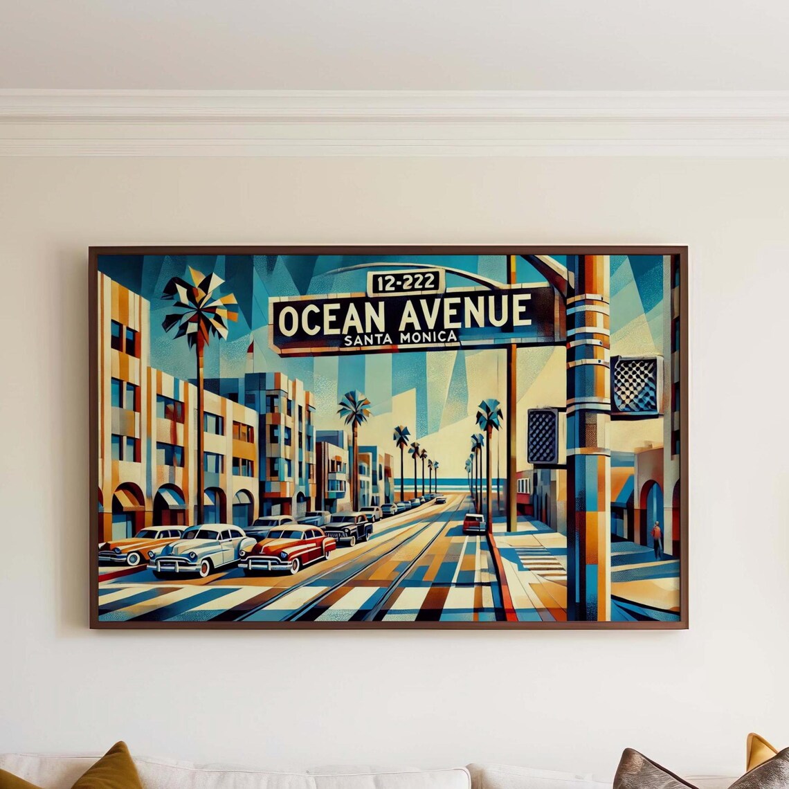 Ocean Avenue Santa Monica Cubist Classic Cars Street Art Poster