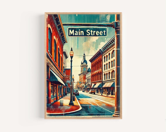 Main Street Lancaster Pennsylvania Vintage Downtown Travel Poster