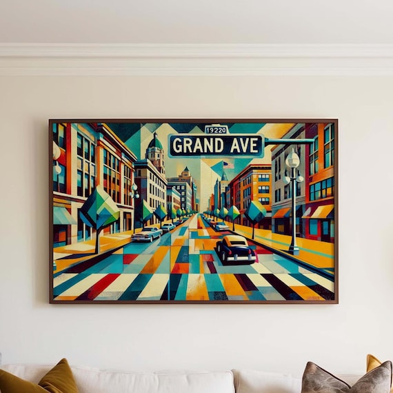 Grand Avenue Des Moines Iowa Stylized Geometric City Art Poster