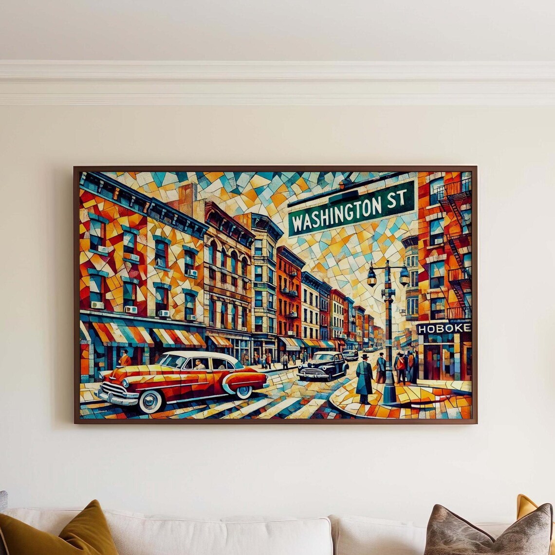 Hoboken Washington Street Cubism Mosaic Vintage City Art Poster