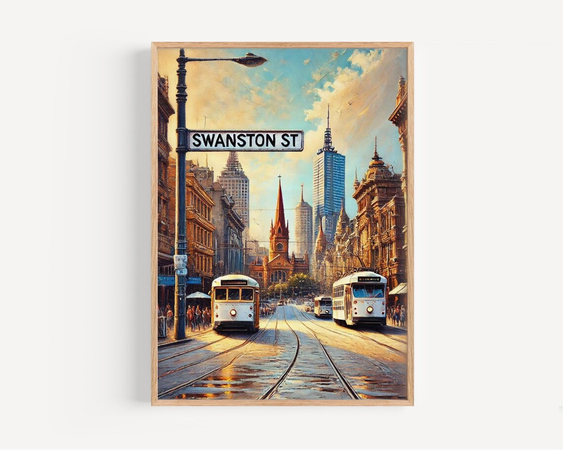 Melbourne Swanston St Travel Poster, Cityscape Art Print