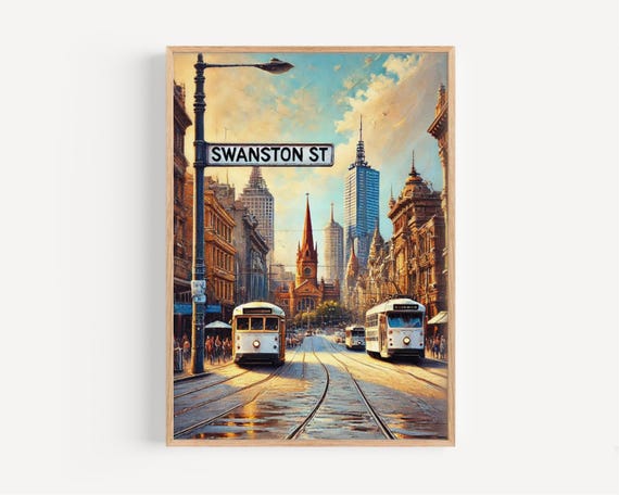 Melbourne Swanston St Travel Poster, Cityscape Art Print