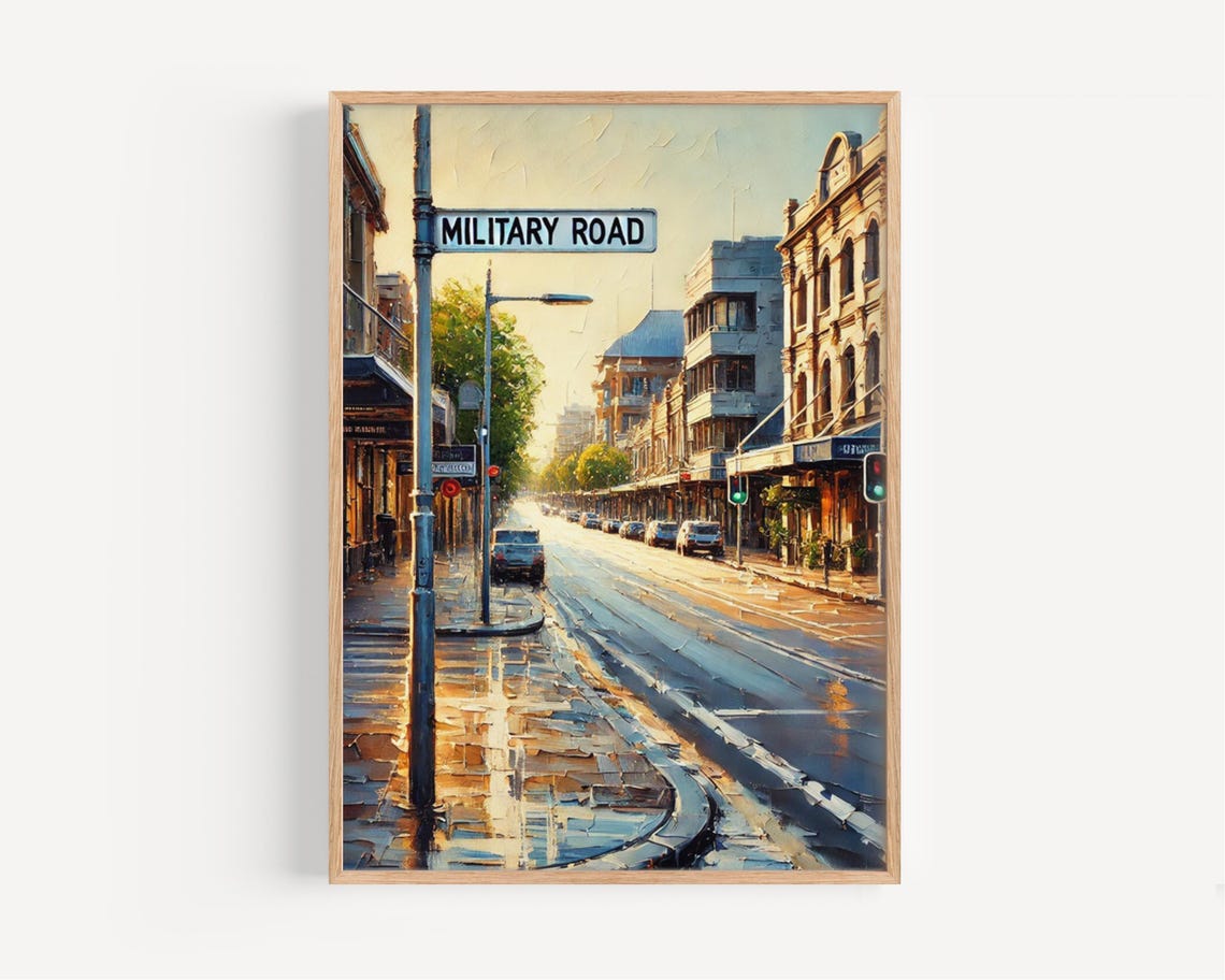 Military Road Sydney Street Sign Vintage Rainy Day Cityscape Poster