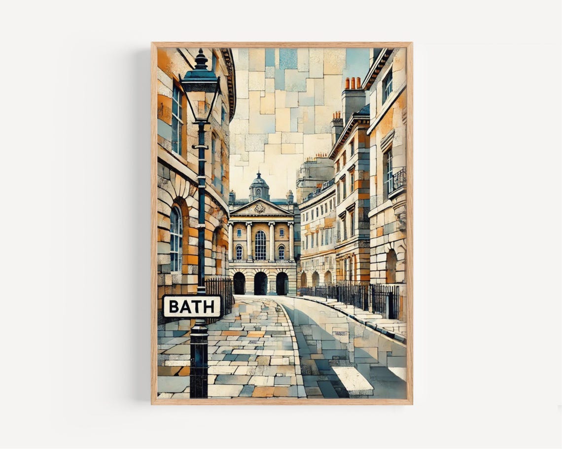 Bath England Cubist Cobbled Street Stone Facades Modern Art Print